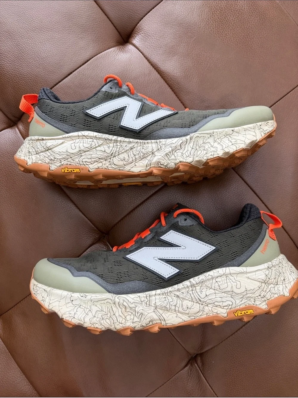 New Balance Fresh Foam X Hierro Trail Running Shoes Gray Orange Vibram 12 EUC